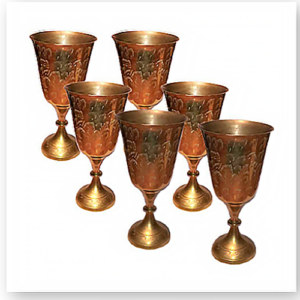 6 vintage messing wijnglazen